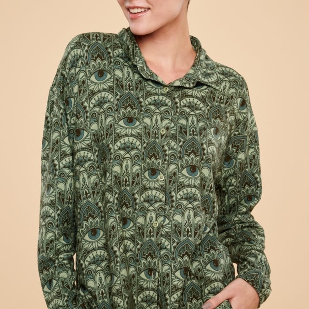 EARTHBOUND Green Evil Eye Pattern 2 Pc. Pajama Set Size XXL